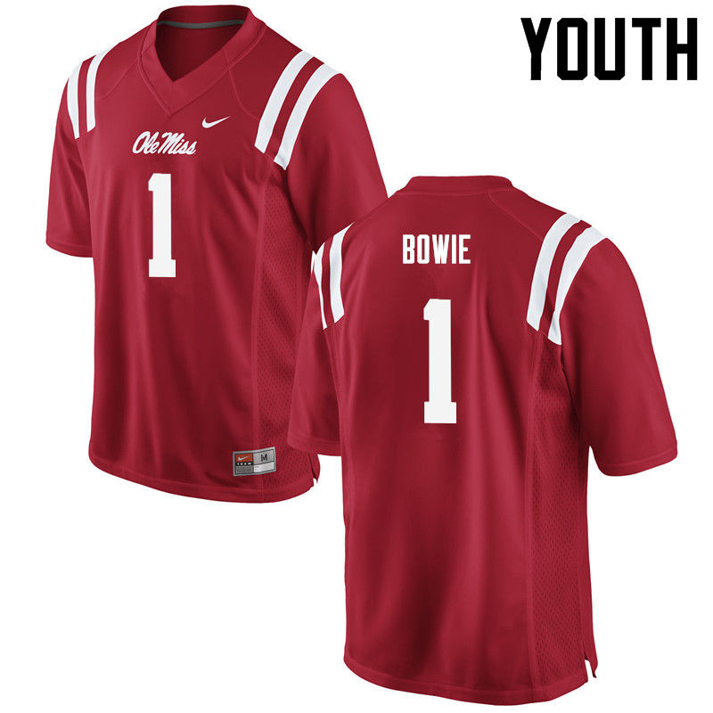 Youth Ole Miss Rebels #1 D.D. Bowie College Football Jerseys-Red - Click Image to Close